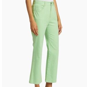 Cinq a Sept NWT Womens‎ Pants 00 XS Green Blue Striped Cropped Flare Denim Jeans